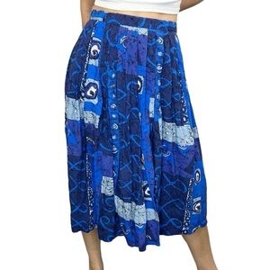 Vintage 80s Verlaine blue print pleated midi skirt
